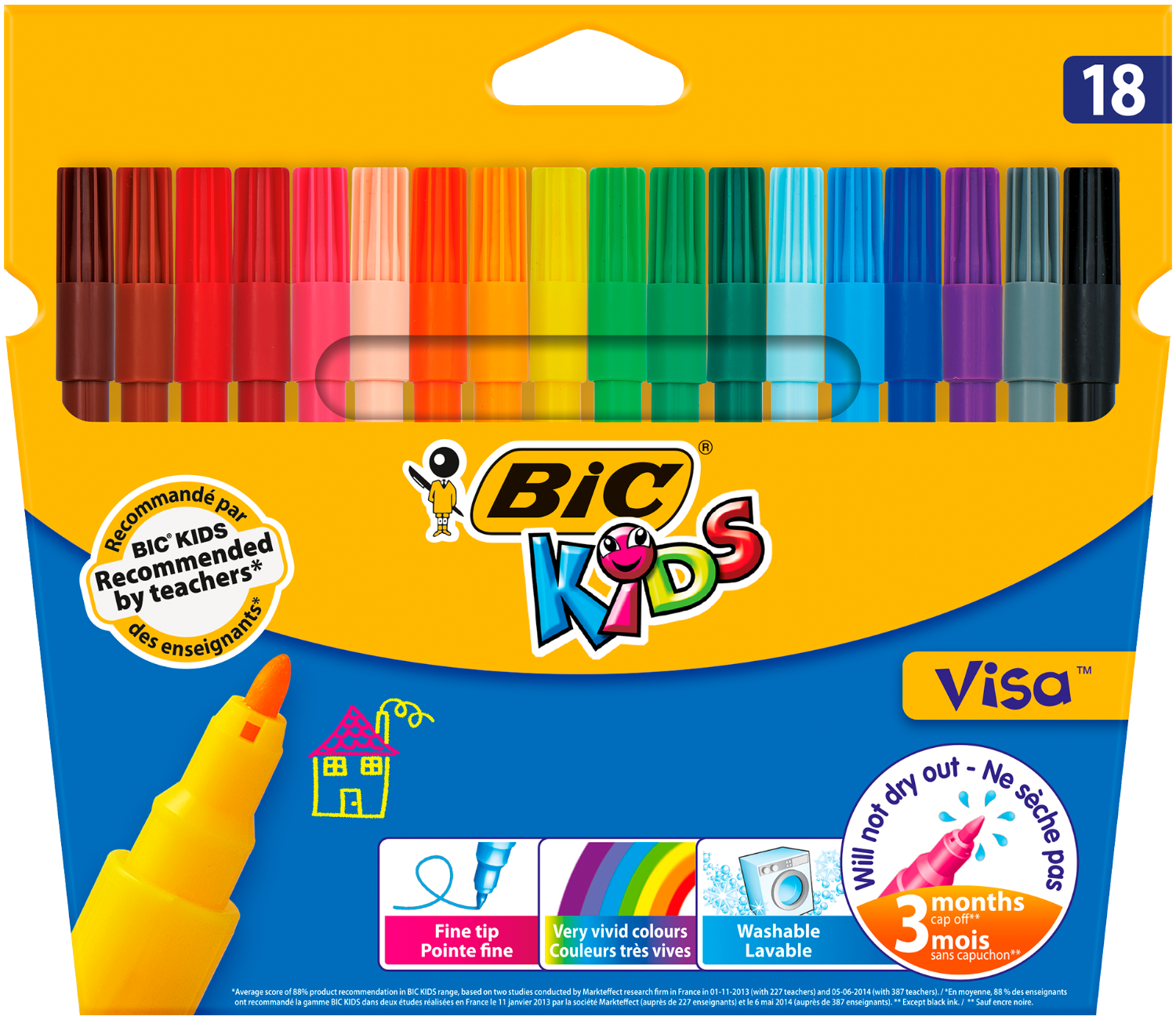 Фломастеры BIC Kids Visa 880, 18 цветов - №1