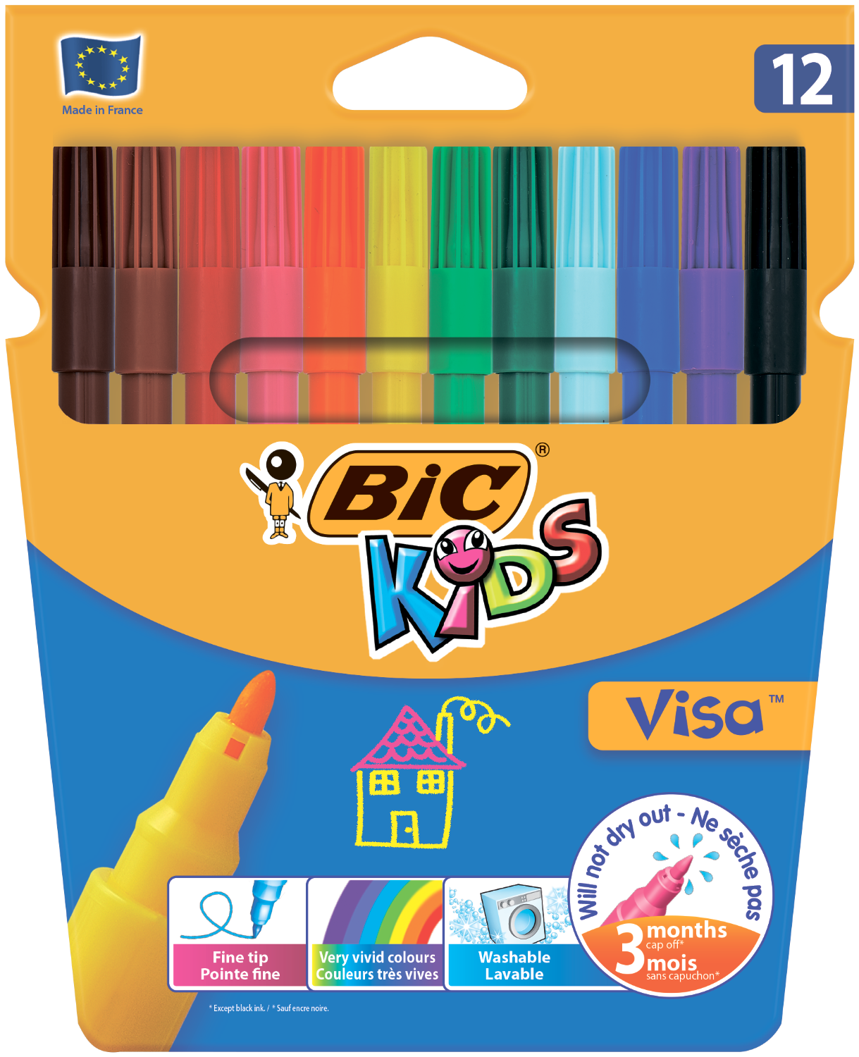 Фломастери BIC Kids Visa 880, 12 кольорів