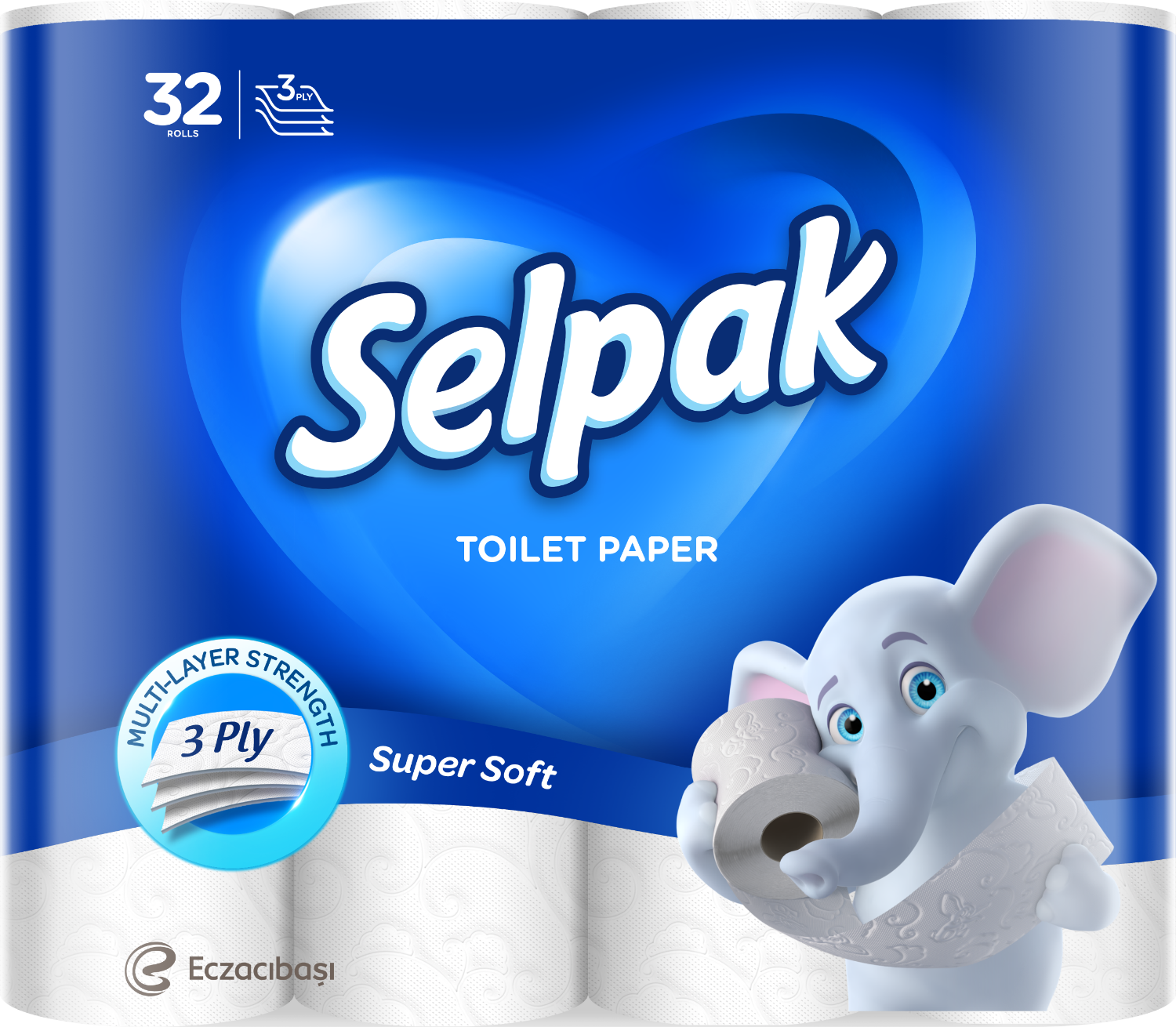 Бумага туалетная целлюлозная листовая Selpak, 3 слоя, 32 рулона, белая - №1