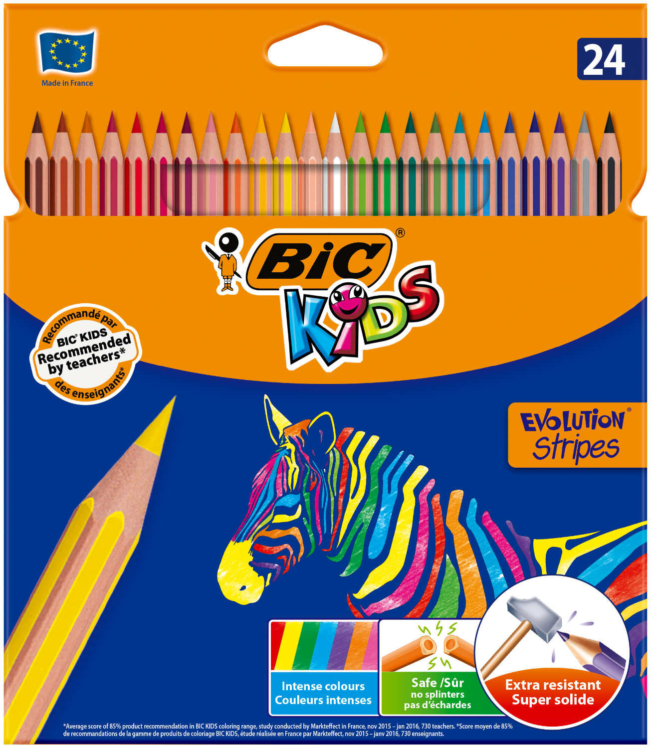Олівці кольорові BIC Evolution Stripers, 24 кольору