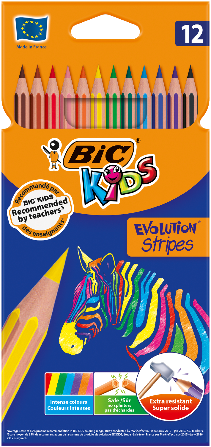 Карандаши цветные BIC Evolution Stripers, 12 цветов - №1
