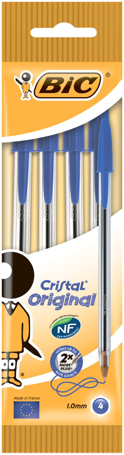 Набор ручек шариковых BIC Cristal 0.4 мм, синий, 4 шт - №1
