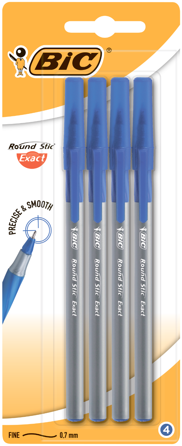 Набір ручок кулькових BIC Round Stic Exact 0.4 мм, синій, 4 шт