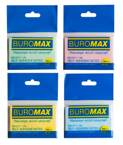 Блок бумаги для заметок Buromax PASTEL 51х76 мм, склеенный, 100 листов, ассорти - №1