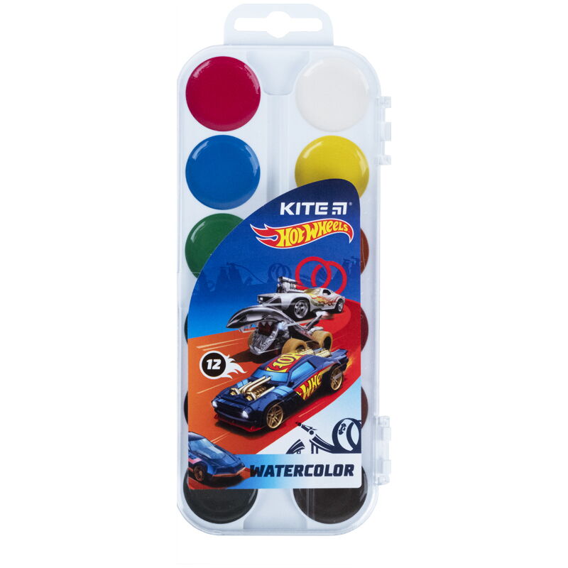 Краски акварельные Kite Hot Wheels без кисти, 12 цветов