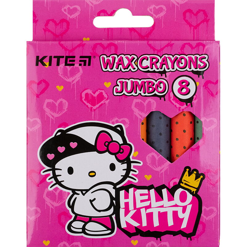 Карандаши-мелки цветные восковые KITE Hello Kitty Jumbo, 8 цветов