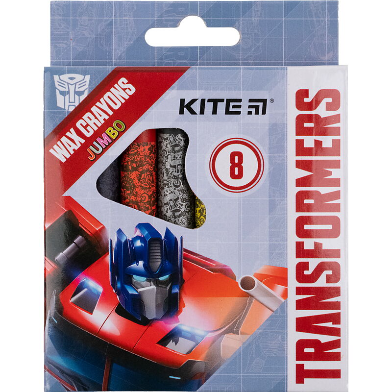 Карандаши-мелки цветные восковые KITE Transformers Jumbo, 8 цветов - №1