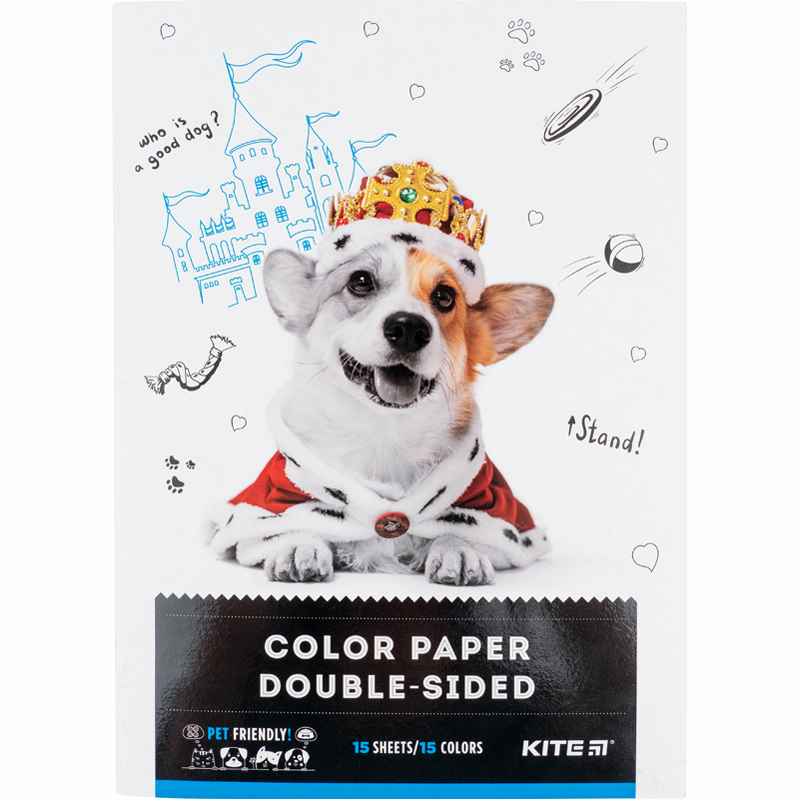 Бумага цветная двухсторонняя Kite Dogs А4, 15 листов, 15 цветов