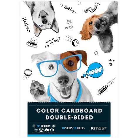 Картон цветной двусторонний KITE Dogs А4, 10 листов, 10 цветов - №1