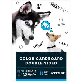 Картон кольоровий двосторонній KITE Dogs А5, 10 листів, 10 кольорів