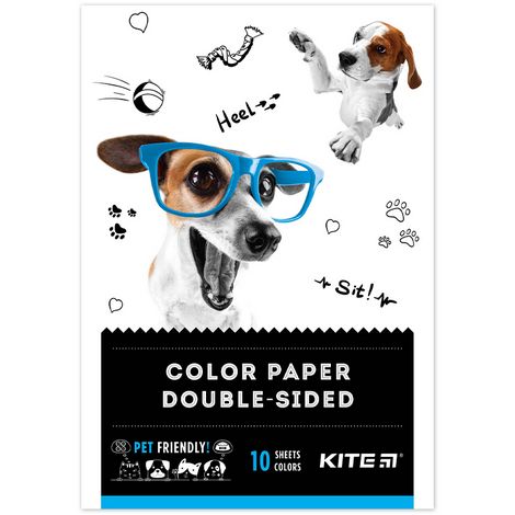 Бумага цветная двусторонняя КІТЕ Dogs A5, 10 листов, 10 цветов - №1