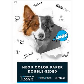 Папір кольоровий неоновий KITE Dogs А4, 10 листів, 5 кольорів