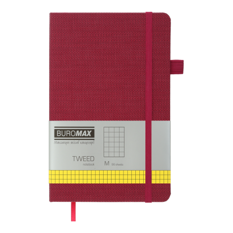 Книга записная Buromax TWEED 12.5х19.5 см, 96 листов, клетка, бордовый - №1