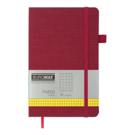 Книга записна Buromax TWEED 12.5х19.5 см, 96 аркушів, клітинка, бордовий