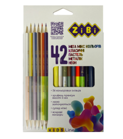 Олівці кольорові ZiBi KIDS Line, 42 кольори (30 стандартних + 6 двосторонніх)