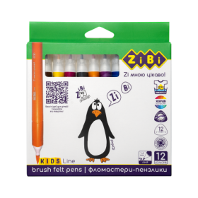 Фломастери брашеві ZiBi KIDS Line JUMBO, 12 кольорів