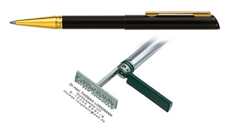 Ручка со штампом,  черный корпус с позолоченным наконечником - №1
