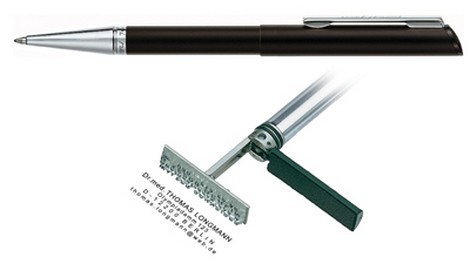 Ручка со штампом,  черный корпус с серебристым наконечником - №1