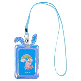 Бейдж вертикальний KITE Bunny з голографічним ефектом на шнурку, фіолетовий