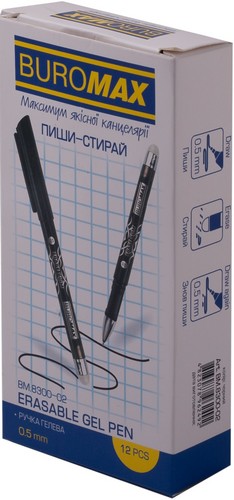Ручка гелевая Buromax "Пиши-Стирай" ERASE SLIM, 0.5 мм, черный - №2