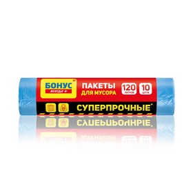 Пакет для мусора, п/э, 120л/10шт, черный, БОНУС