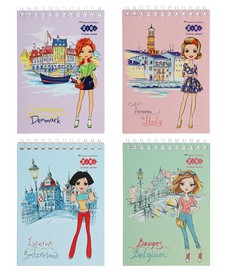 Блокнот на пружине сверху ZIBI KIDS Line TRAVEL GIRLS А6, 40 листов, клетка, ассорти