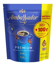 Кава розчинна 400 г, пакет, "Premium", AMBASSADOR