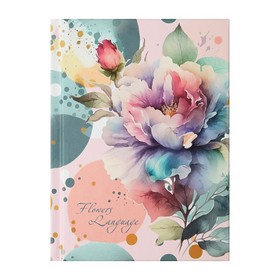  Записна книжка FLOWERS LANGUAGE, А6, 64 арк., клітинка, тверда обкладинка, мат. ламінація+лак, рожева