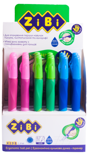 Ручка шариковая для правши с резиновым грипом, синий, дисплей, KIDS Line - №1