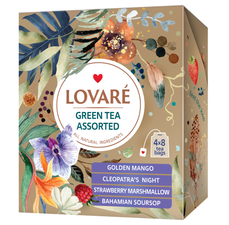 Чай зеленый 1.5г*32, пакет, ассорти, LOVARE - №1