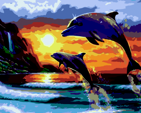Картина по номерам "Дельфины и море", 40*50 - №1