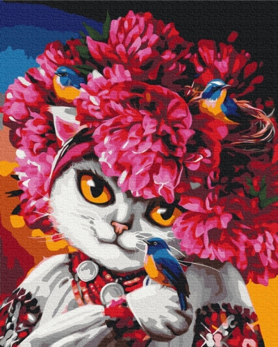 Картина по номерам "Цветущая кошка", 40*50 - №1
