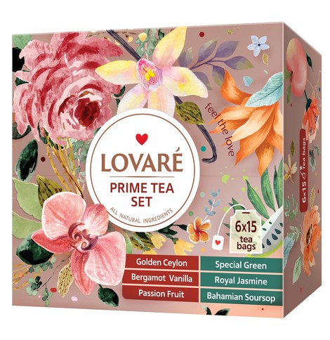 Чай ассорти PRIME TEA SET 90 пакетиков в индивидуальных конвертах, LOVARE - №1