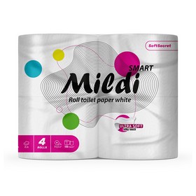 Бумага туалет. целлюлоз. "Mildi Smart", по 4 рул., на гильзе, 2-х слой., белый КОХОВИНКА