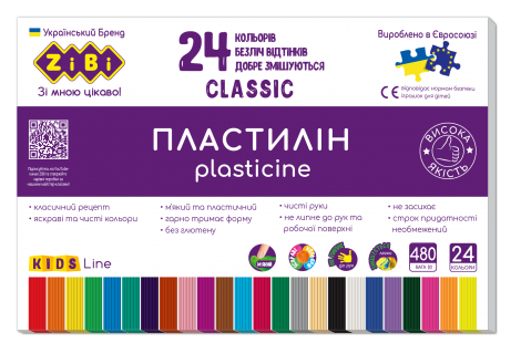 Пластилин ZiBi CLASSIC KIDS Line 24 цветов, 480 г - №1