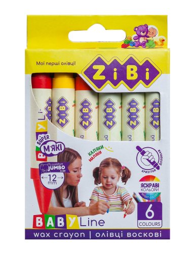 Карандаши цветные восковые ZiBi BABY Line SUPER JUMBO, 6 цветов - №1