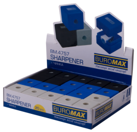 Точилка Buromax CUBE RUBBER TOUCH з контейнером, 1 отвір, асорті
