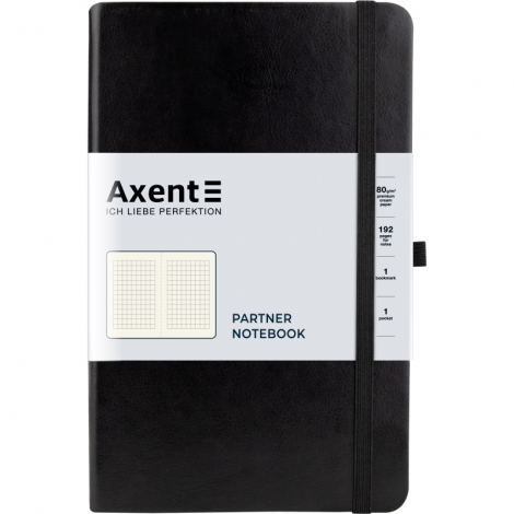 Книга записная Axent Partner Lux, 12.5х19.5 см, 96 листов, клетка, черная - №1