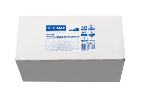 Карандаш графитовый L2U, HB, черный, с резинкой, карт. коробка 144шт. - №2