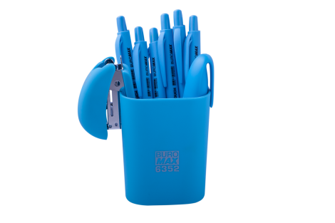 Подставка для ручек пластиковая квадратная Buromax Ruber Touch, голубая - №4