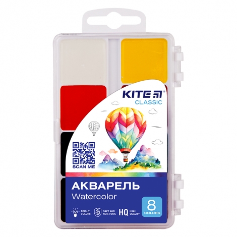 Краски акварельные Kite Classic K-065, 8 цветов - №1