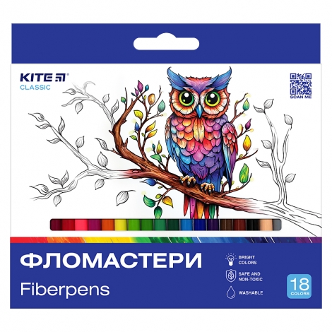 Фломастеры Kite Classic K-448, 18 цветов - №1