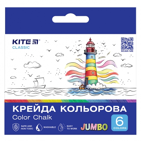 Мел цветной Kite Classic Jumbo K-073, 6 цветов - №1