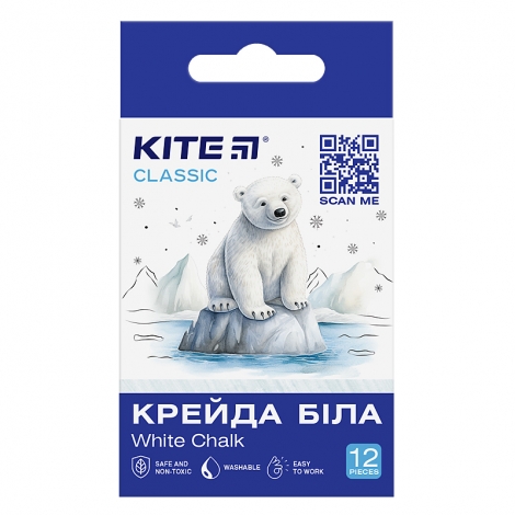 Мел белый Kite Classic K-079-12, 12 шт, круглый - №1