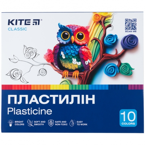 Пластилин восковой Kite Classic K-084, 10 цветов, 200 г - №1