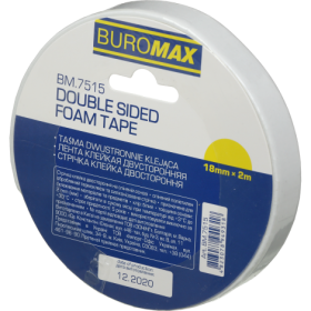 Скотч двухсторонний Buromax на пенной основе 18 мм х 2 м, белый, 8 шт