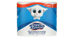 Папір туалетний целюлозна на гільзі Диво, 2 шари, 4 рулони, біла