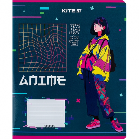 Тетрадь 12 л., лин., гибр. лак + УФ лак, Kite Anime - №12