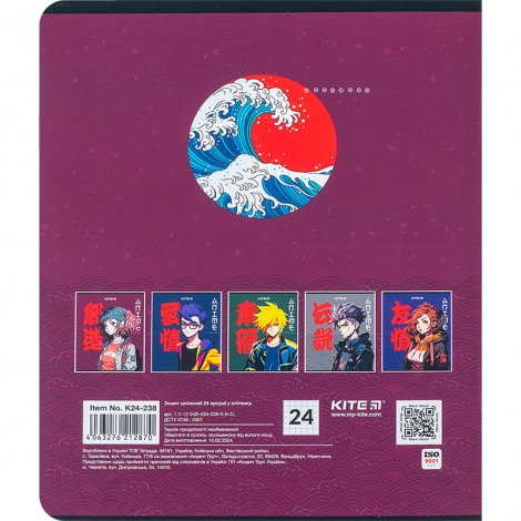 Тетрадь 24 л., кл., софт тач + УФ лак, Kite Anime - №12