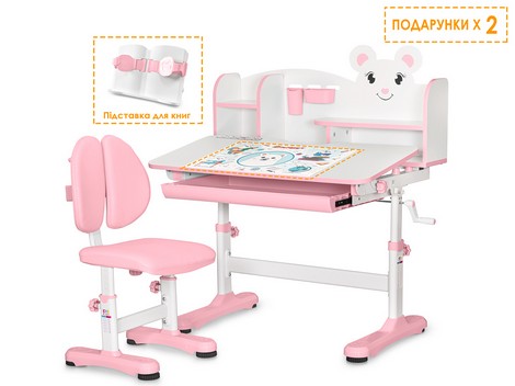 Комплект мебели (стол + стульчик + полка) Evo-kids BD-29 Panda XL Pink - №1